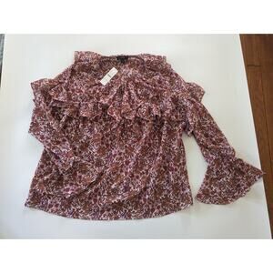 NWT J Crew Size Large Floral Ruffle Long Sleeve Formal Blouse